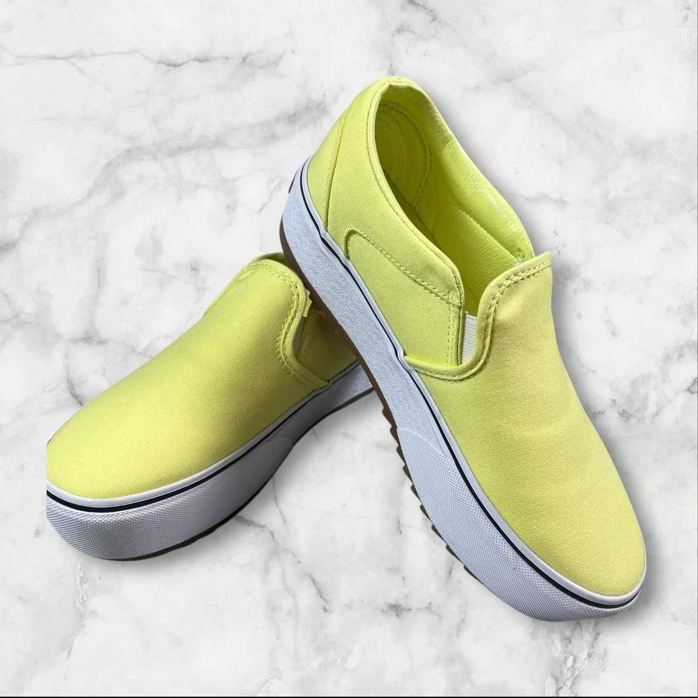 Vans Slip On Shoes Yellow Womens 8 Platform Skater Casual Comfort Classic Summer